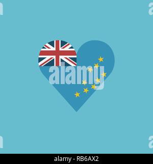 Tuvalu flag icon in a heart shape in flat design. Independence day or National day holiday concept. Stock Vector