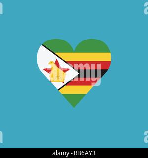 Zimbabwe flag icon in a heart shape in flat design. Independence day or National day holiday concept. Stock Vector