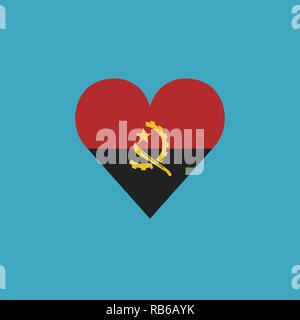 Angola flag icon in a heart shape in flat design. Independence day or National day holiday concept. Stock Vector