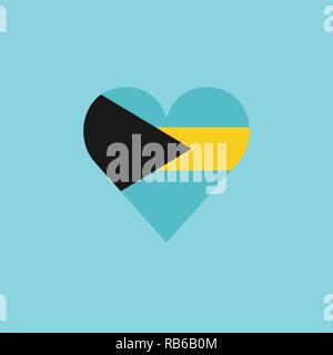 Bahamas flag icon in a heart shape in flat design. Independence day or National day holiday concept. Stock Vector