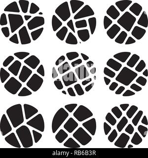 vector black and white mosaic logo backgrounds. collection of round tile ceramic designs Stock Vector