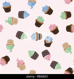 vector seamless background with colorful cupcakes. collection of dessert, birthday and fruit cupcakes. cake muffins with cream Stock Vector