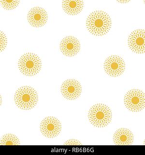 vector seamless sun pattern. abstract illustration, flat graphic style. yellow sun symbols isolated on white background Stock Vector