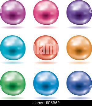 vector set of shiny pearls. colorful shell pearl symbols isolated on white background Stock Vector