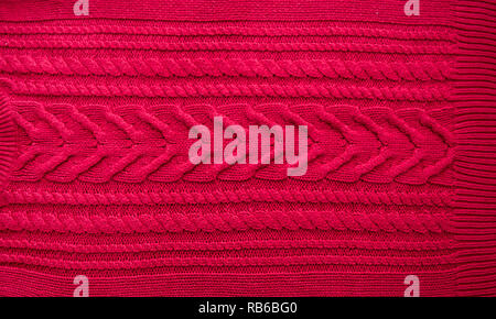 Red Knitted pattern wool sweater texture close up. Handmade red knitting wool texture background Stock Photo