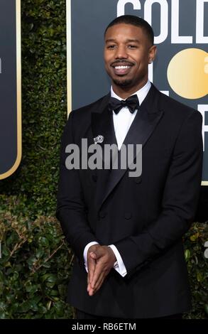 Michael B. Jordan attends the 76th Annual Golden Globe Awards, Golden Globes, at Hotel Beverly Hilton in Beverly Hills, Los Angeles, USA, on 06 January 2019. | usage worldwide Stock Photo