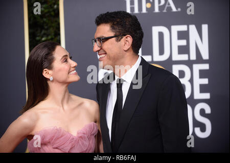 Emmy Rossum and Sam Esmail attend USA Network's Mr. Robot season 4  premiere at the Village East Cinema on Tuesday, Oct. 1, 2019, in New York.  (Photo by Charles Sykes/Invision/AP Stock Photo 