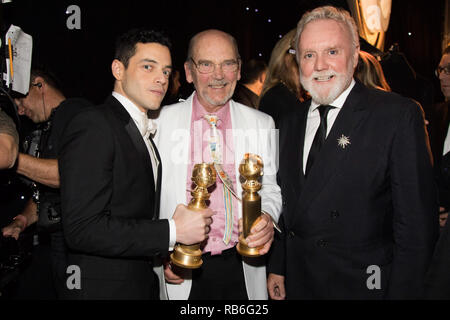 Beverly Hills, USA. 06th Jan, 2019. Rami Malek, Jim Beach and Roger Taylor at the 76th Annual Golden Globe Awards at the Beverly Hilton in Beverly Hills, CA on Sunday, January 6, 2019. Credit: PictureLux/The Hollywood Archive/Alamy Live News Stock Photo