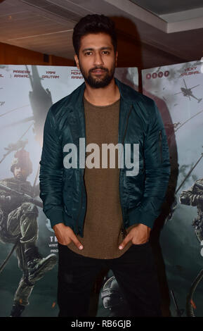 Mumbai, India. 7th Jan, 2019. Actor Vicky Kaushal seen during the promotion of his upcoming film 'URI:The Surgical Strike' at Sun and Sand Hotel, Juhu in Mumbai. The film is based on the true events of 2016, when Indian Army avenged a deadly terrorist attack by carrying out a surgical strike. Credit: Azhar Khan/SOPA Images/ZUMA Wire/Alamy Live News Stock Photo