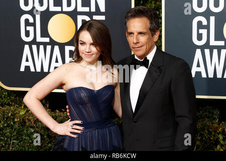 Ben Stiller and his daughter Ella Stiller attending the 76th Annual Golden Globe Awards at the Beverly Hilton Hotel on January 6, 2019. Stock Photo