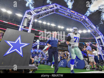 January 05, 2019: Dallas Cowboys head coach Jason Garrett and Dallas Cowboys offensive tackle La'el Collins #71 enter the field before the NFL Wildcard Playoff football game between the Seattle Seahawks and the Dallas Cowboys at AT&T Stadium in Arlington, TX Dallas defeated Seattle 24-22 Albert Pena/CSM Stock Photo