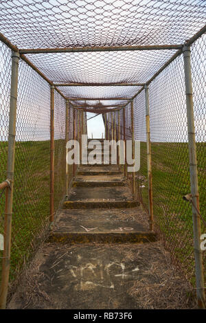 Abandoned, old walkway over the Mississippi River. Stock Photo