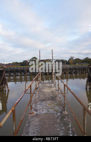 Abandoned, old walkway over the Mississippi River. Stock Photo