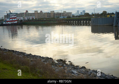 Mississippi River from the Bywater levee, New Orleans, Louisiana. Stock Photo