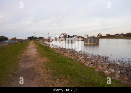 Mississippi River from the Bywater levee, New Orleans, Louisiana. Stock Photo