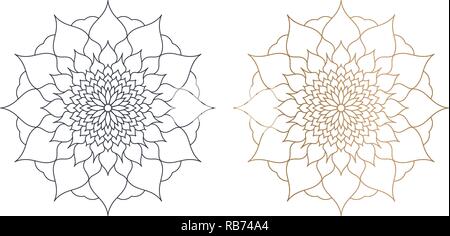 Mandala of blue and gold color, abstraction of flower petals, geometric patterned flower, vector illustration on white background Stock Vector