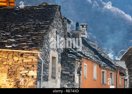 The village of Bignasco with historic houses Stock Photo