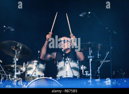 The American drummer Kenny Aronoff performs a live concert with John Fogerty at the Danish music festival Jelling Festival 2014. Denmark, 31/05 2014. EXCLUDING DENMARK. Stock Photo