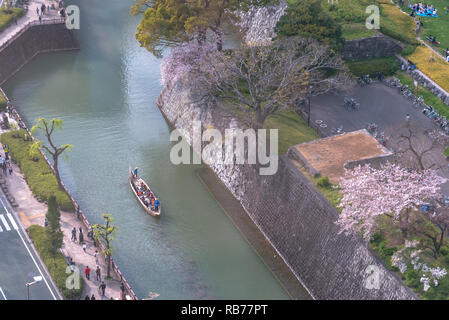 Shizuoka city skyline with Cherry blossom (Sunpu castle park) Stock Photo