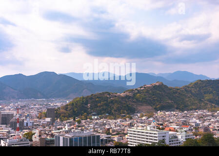 Shizuoka city skyline with Cherry blossom (Sunpu castle park) Stock Photo