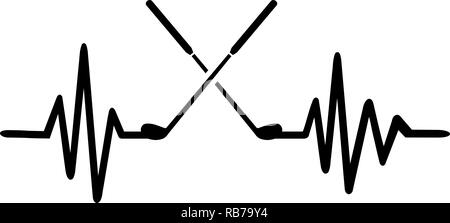 Heartbeat pulse line with two crossed golf clubs Stock Photo