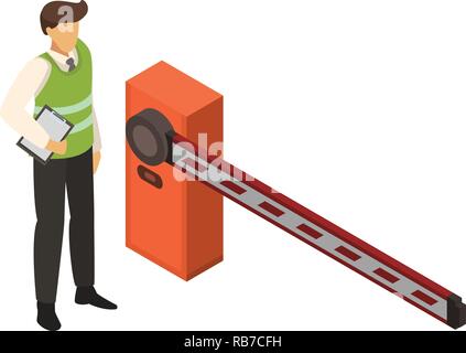 Valet man at barrier icon, isometric style Stock Vector