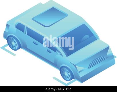 Smart car on parking icon, isometric style Stock Vector