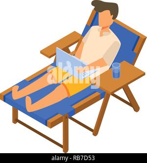 Freelancer on deck chair icon, isometric style Stock Vector