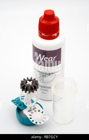 Close up of iWear peroxide based contact lens cleaning solution cut out isolated on white background Stock Photo
