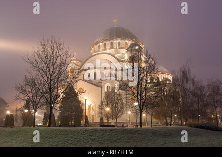 Church of Saint Sava at wintry snowing night, Belgrade, Serbia. Stock Photo