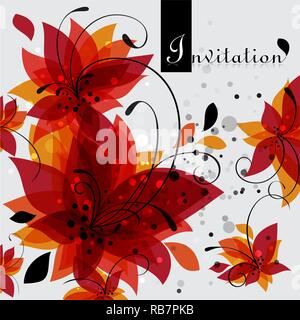 floral invitation card, vector illustration Stock Vector