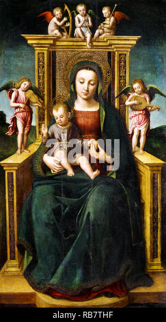 Ludovico Brea, The Virgin and Child Enthroned 1490 Panel, Museo Poldi Pezzoli, Milan, Italy. Stock Photo