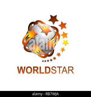 Sphere rotate world star logo template vector illustration. Grey orange color Stock Vector