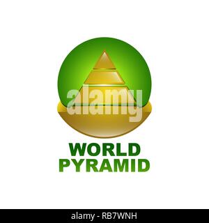 World pyramid logo concept design template idea in gold and circle green color Stock Vector