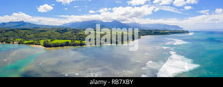 Kauai Hawaii Island Panoramic View Beach Valley Mountain Ocean Stock Photo