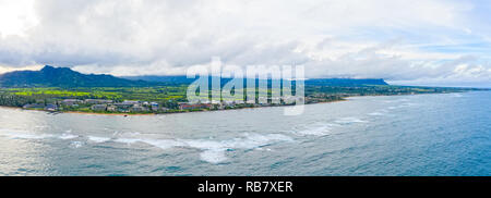 Kauai Hawaii North West Coast Panoramic View Kapaa to Princeville Stock Photo