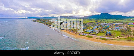Kapaa Kauai Hawaii City Landscape Beach Valley Mountain Ridge Stock Photo