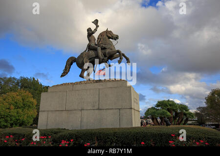 Jackson Square with Statue of Andrew Jackson, French Quarter of New Orleans. Stock Photo