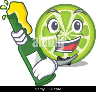With beer green lemon slices on mascot plate Stock Vector