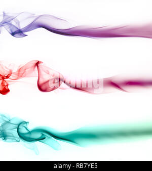 Set of abstract colorful wave smoke on white background Stock Photo
