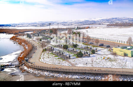 Ankara/Turkey-January 01 2019: Lake Mogan and many barbecue near the lake in winter, Ankara, Turkey Stock Photo