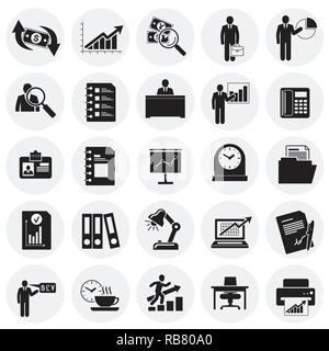 Business icons set on circles background for graphic and web design, Modern simple vector sign. Internet concept. Trendy symbol for website design web button or mobile app. Stock Vector