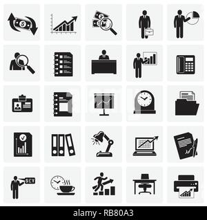 Business icons set on squares background for graphic and web design, Modern simple vector sign. Internet concept. Trendy symbol for website design web button or mobile app. Stock Vector