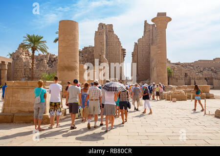 Tourist group on a guided tour in the Temple of Karnak. Luxor, Egypt Stock Photo