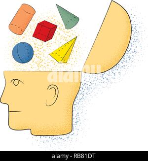 Symbolic drawing of a head and a mathematical thought Stock Vector