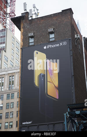 Iphone X billboard on the side of a building in the Tribecca neighborhood of lower Manhattan, New York City. Stock Photo