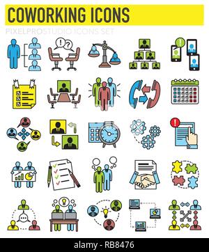 Coworking outline icons set on white background for graphic and web design, Modern simple vector sign. Internet concept. Trendy symbol for website design web button or mobile. Stock Vector