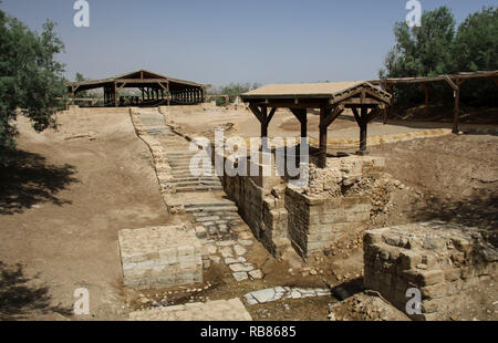 Jordan River. Bethany beyond the Jordan - Jesus Baptism Site. Byzantine remains of the Chapel and the Basilica (The Church of The Trinity) Stock Photo