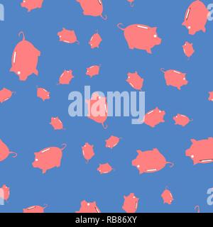 Seamless pattern of coins and piggy banks. Vector illustration on color background. Stock Vector
