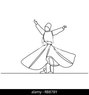 whirling dervish vector drawing. Vector illustration drawn with one line Stock Vector